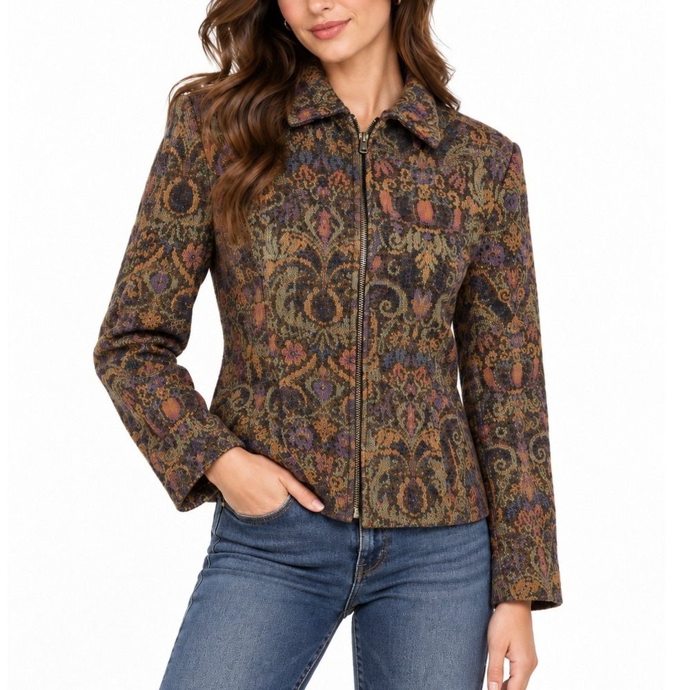 Giancarlo Ferrari Women Jacket Multicolor Size 10 Tapestry Paisley Full Zip